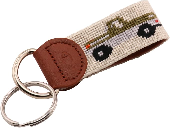 Leather Hand-Stitched Needlepoint Key Fob or Key Chain