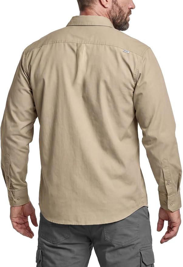 CQR Men's Long Sleeve Tactical Shirts, Ripstop Military Work Shirts, UPF 50+ Breathable Button Down Outdoor Hiking Shirt