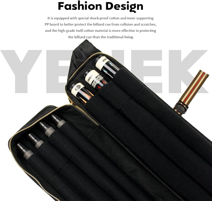 Pool Cue Case 3x4,Pool Stick Case 3 Sticks with Accessory Zipper Pockets,Cue Stick Case with Shoulder Strap Handle,Billiard Pool Cue Carrying Case with Large Front Accessory Pocket