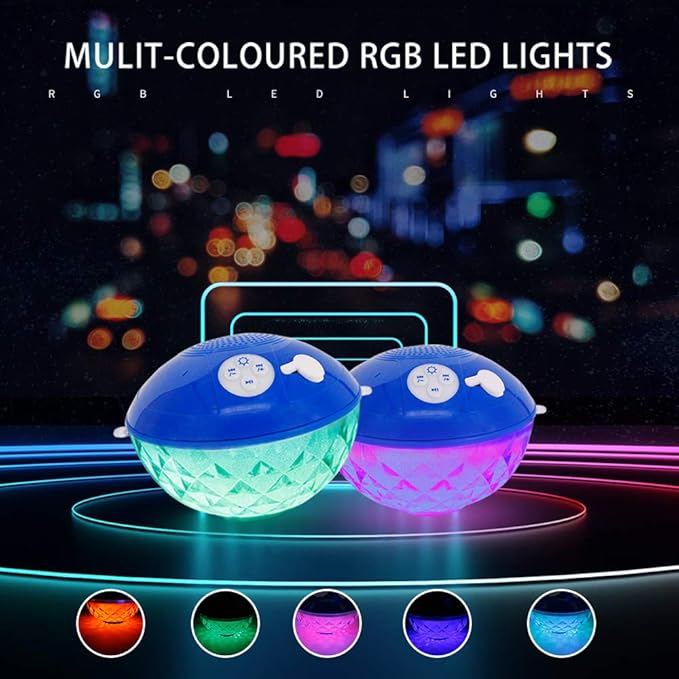 Bluetooth Pool Speaker with Colorful Light, Portable Floating Pool Speaker IP68 Waterproof,Built-in Mic, Floatable Crystal Clear Sound Wireless Bluetooth Hot Tub Speakers for Pools Spa Outdoor