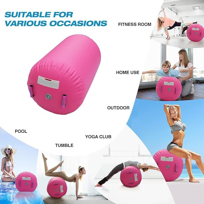 CZGBRO Gymnastics Barrel Air Roller with Pump, Inflatable Tumbling Equipment Air Mat Octagon Mat for Backhandspring Training Cheerleading Home Use