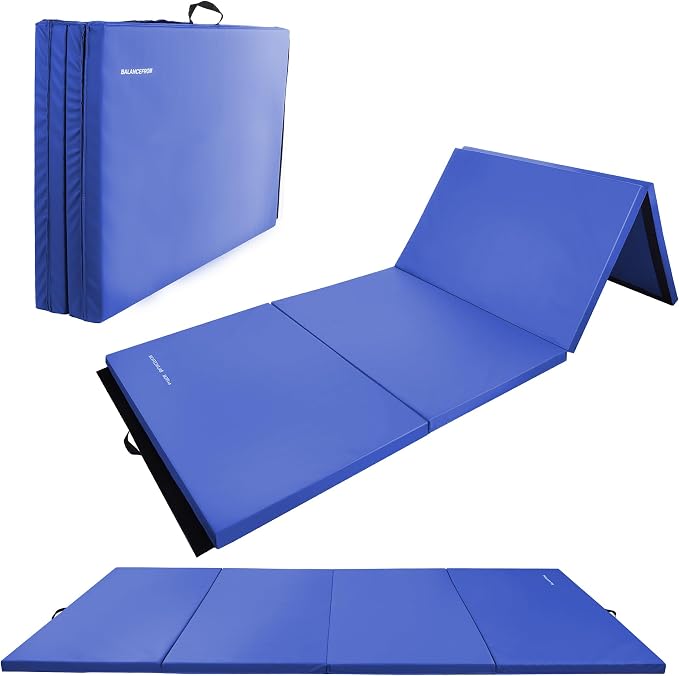 Fitvids 4'x8'x1.9" Gymnastics Mat, Home Exercise Mat with Carrying Handles, Folding Gym Workout Tumbling Mat for Yoga, Pilates, Stretching, MMA, Core Workouts, Fitness Aerobics Mats for Gym Training