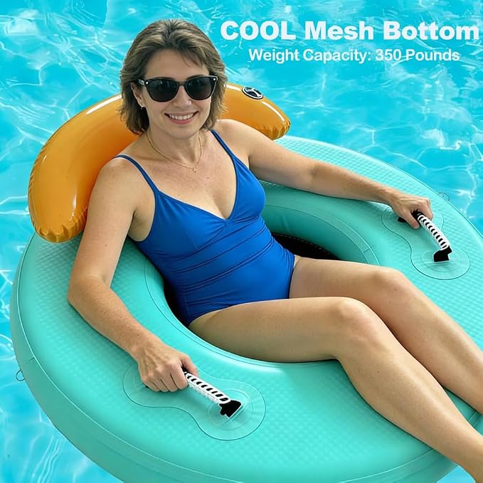 Water Hammock Inflatable Dock, 3.8ft/6ft/8ft Floating Raft Circular Water Island, Float Rings Air Mesh Platform for Lake/River/Swim Pool