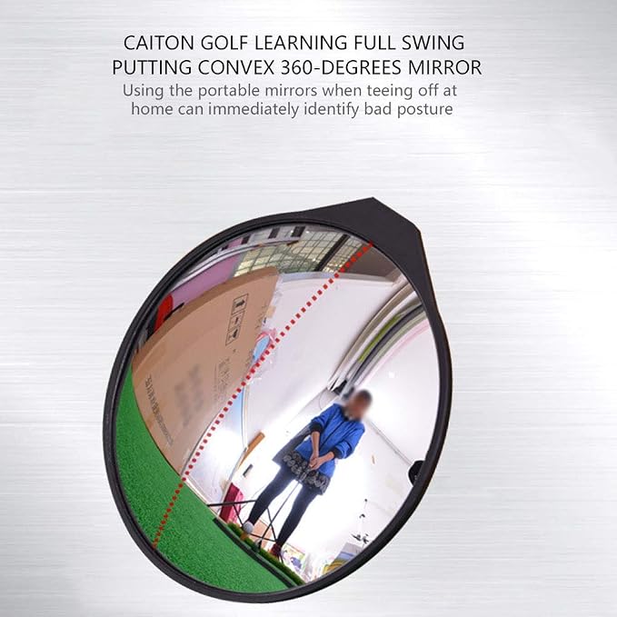 Golf Mirror, 360Degrees Full Swing Putting Convex 25cm/9.8in Diameter Practice Training Aid with Adjustable Angle Stable Stand for Beginners and Enthusiasts
