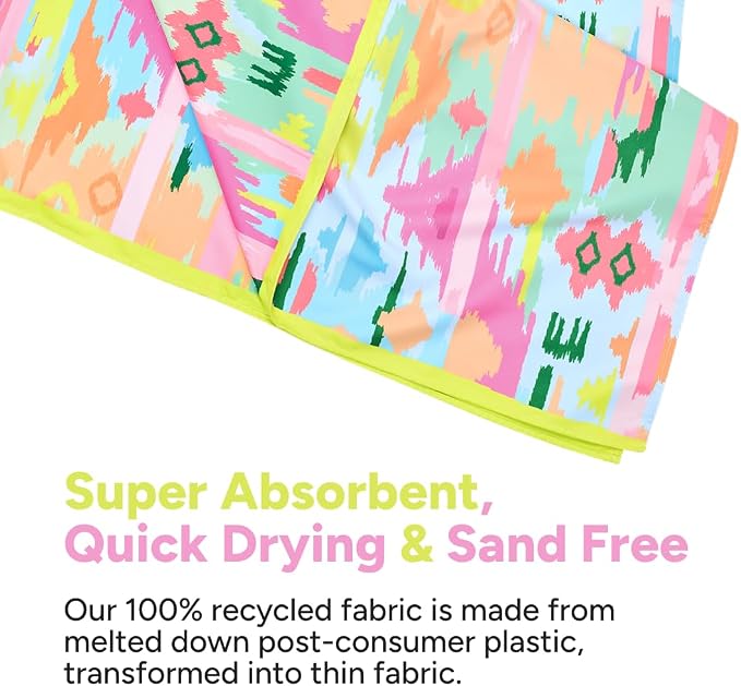 Dock & Bay Beach Towel - Quick Dry, Sand Free - Compact, Lightweight - 100% Recycled - Includes Bag - Ibiza Glow - Extra Large (200x90cm, 78x35)