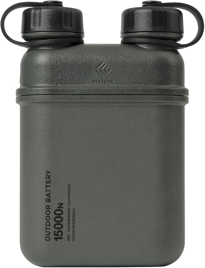 NESTOUT Rugged Power Bank, 15000mAh Outdoor Charger, 32W USB-C Fast Charging PD, Waterproof IP67, Durable Shockproof, Battery Pack for iPhone Tablet Hiking Travel Camping (Olive Green, 15000mAh)