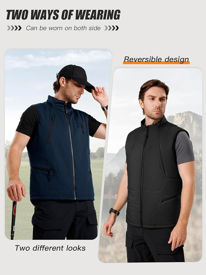 FREE SOLDIER Men's Lightweight Golf Vest Outerwear Windproof Reversible Sleeveless Softshell Jacket Running Vest