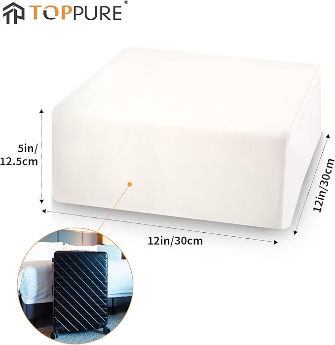 TOPPURE Travel Cube Memory Foam Pillow for Side Sleepers, Cervical Pillow for Neck and Shoulder Pain Relief, Washable Pillowcase, White(Travel-12"x12"x5")