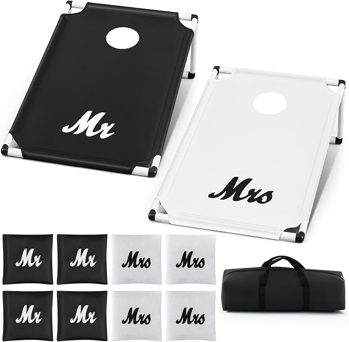 Lunmon Portable Cornhole Games Set, PVC Framed Corn Holes Kit-2 Cornhole Boards, 8 Corn Hole Bean Bags and Carrying Case for Game Beach Yard Indoor Outdoor Camping Party