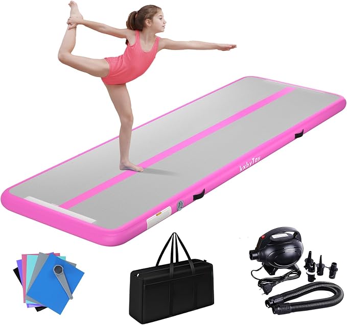 Air Mat Tumble Track 4 inches Thickness Inflatable Gymnastics Mat for Home Use/Training/Cheerleading/Yoga 10/13/16/20ft with Electric Air Pump