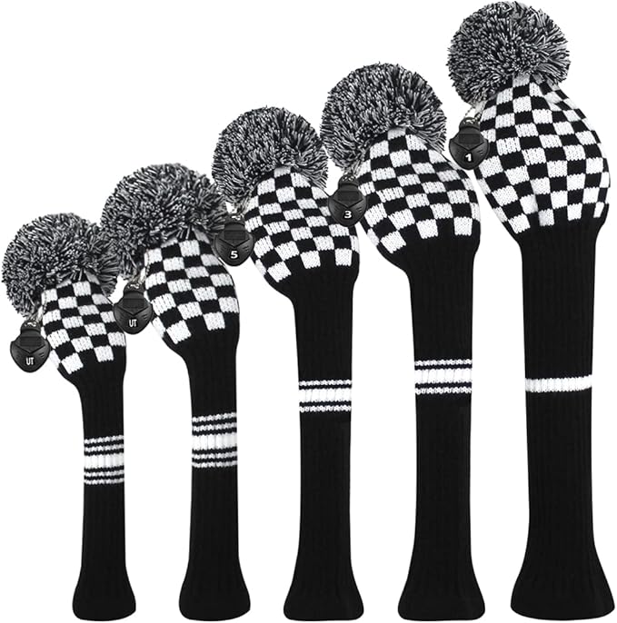 Scott Edward Knit Golf Club Cover for Woods and Driver Set of 5 Head Covers Protect Driver Wood(460cc)* 1 Fairway Wood*2 and Hybrid/UT*2 with Rotating Club Number Tags