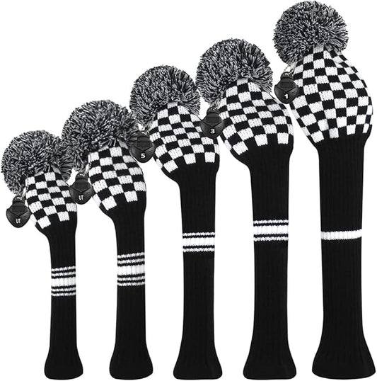 Scott Edward Knit Golf Club Cover for Woods and Driver Set of 5 Head Covers Protect Driver Wood(460cc)* 1 Fairway Wood*2 and Hybrid/UT*2 with Rotating Club Number Tags