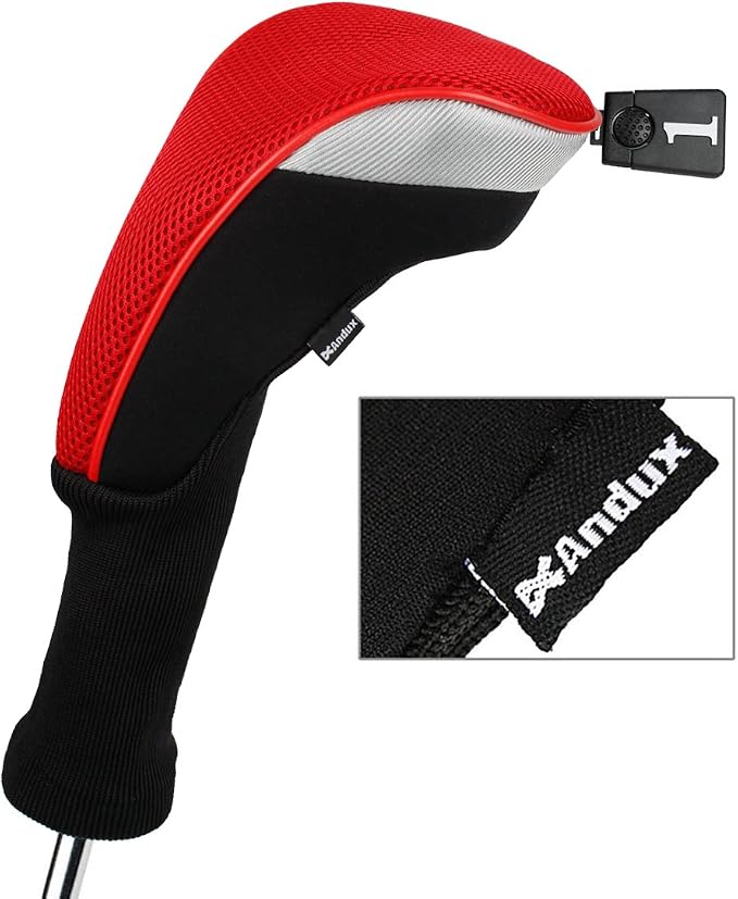 Andux 3pcs/Set Golf 460cc Driver Wood Club Head Covers Long Neck | for Driver Fairway Wood with Interchangeable No. Tags Mesh Breathable material Coloured Piping Pull-On Closure