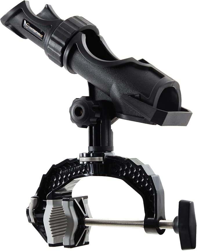 Hitorhike Fishing Rod Holder with Aluminum Alloy Base and One-Click Lock System Fits Round Square Tubes 0.59"~4.53" Enlarged Clamp Range for Boat Kayak Fishing