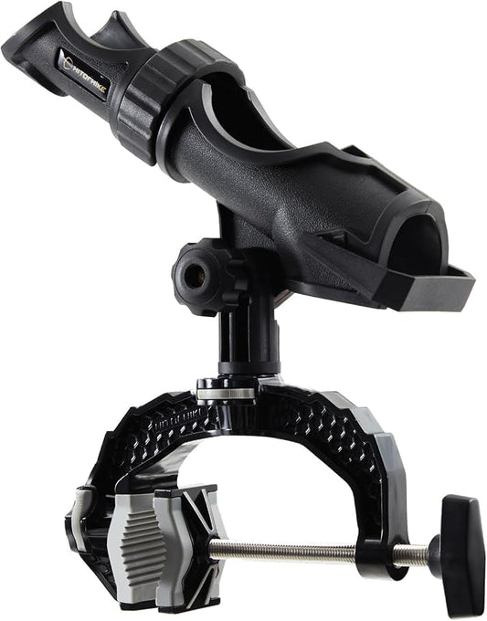 Hitorhike Fishing Rod Holder with Aluminum Alloy Base and One-Click Lock System Fits Round Square Tubes 0.59"~4.53" Enlarged Clamp Range for Boat Kayak Fishing