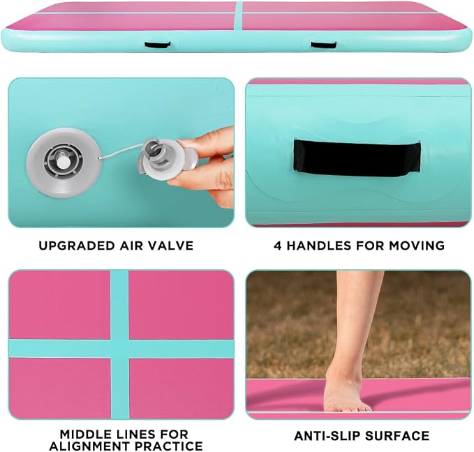 Inflatable Air Gymnastics Tumbling Mat 6ft 10ft 13ft 16ft 20ft, Air Tumble Track Mat 4/8 inches Thickness with Electric Air Pump for Home Use Training Cheerleading Yoga Water Beach Park