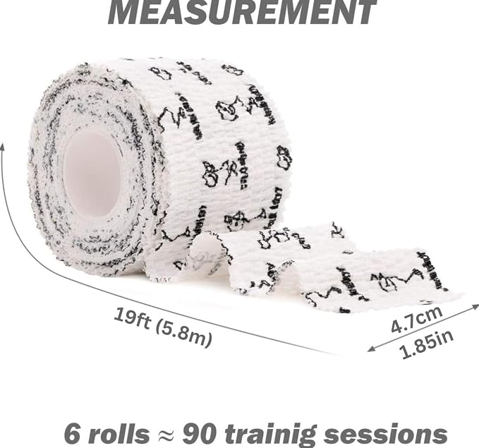 WARM BODY COLD MIND 1.85" Weightlifting Thumb Tape - Hook Grip Tape for Powerlifting, Cross Training, Gym Tape, Workout, Weight Lifting Tape, Athletic Finger Wrap (White 6 Rolls)