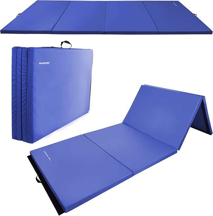 Fitvids Folding Exercise Gymnastics Mat 4'x8'x2" Gym Workout Mat with Carrying Handles High-Density Portable Fitness Aerobics Mats for Home Gym Yoga Pilates Tumbling MMA Core Training, Multiple Colors