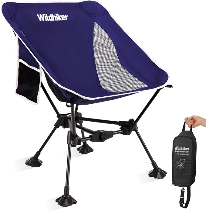 Wildhiker Ultralight Backpacking Chair – Compact Camping Chairs for Adults with Pouch, Weighs 2.8 lbs with Anti-Sinking Large Feet for Beach, Hiking, Motorcycle, Travel, Festival – Indigo Blue