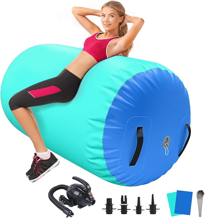 GYUEM Air Roller Gymnastics Barrel Inflatable Tumbling Roller Air Mat Octagon Mat with Electric Pump for Backhandspring Training Cheerleading Home Use