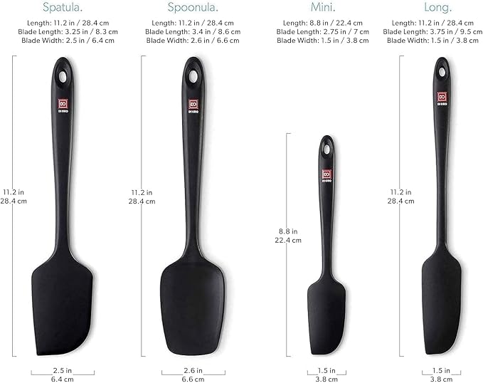 DI ORO Silicone Spatula Set - Rubber Kitchen Spatulas for Baking, Cooking, & Mixing - 600°F Heat-Resistant & BPA Free Silicone Scraper Spatulas for Nonstick Cookware - Dishwasher Safe (4pc, Black)