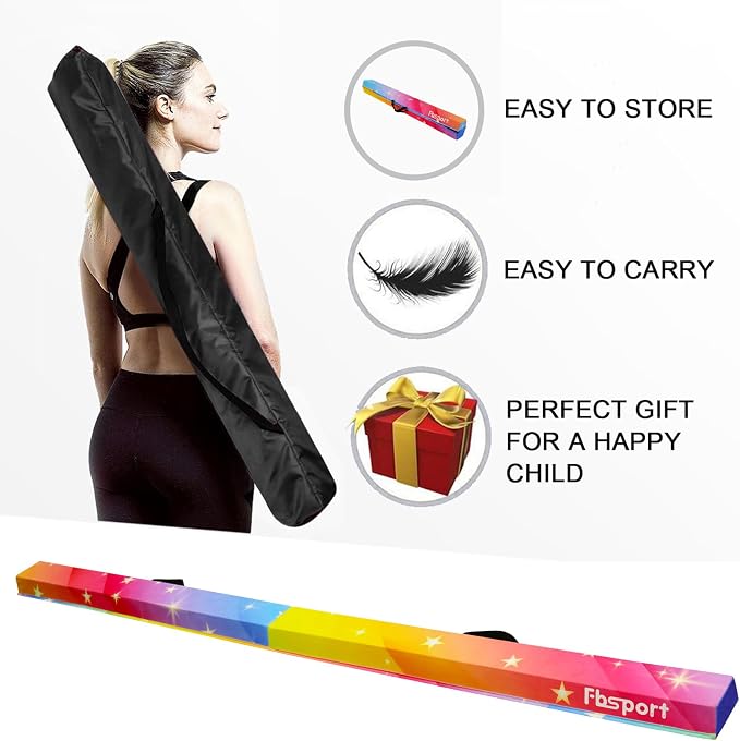 FBSPORT 8ft/9ft/9.5ft Balance Beam Folding Gymnastics Beam Foam Balance Floor Beam Equipment for Kids Adults, Suede Cover Anti Slip Base with Carry Bag for Home School Gym Training