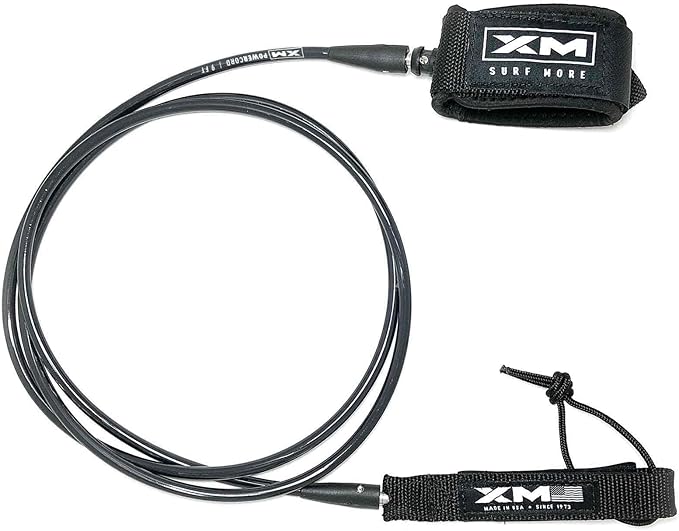 Regular Premium Surfboard Leash, 5/6/7/8/9/12ft Length, Cord (.270 in.) Unbreakable Swivels, Detachable Railsaver, Made in USA [3 Yr Warranty]