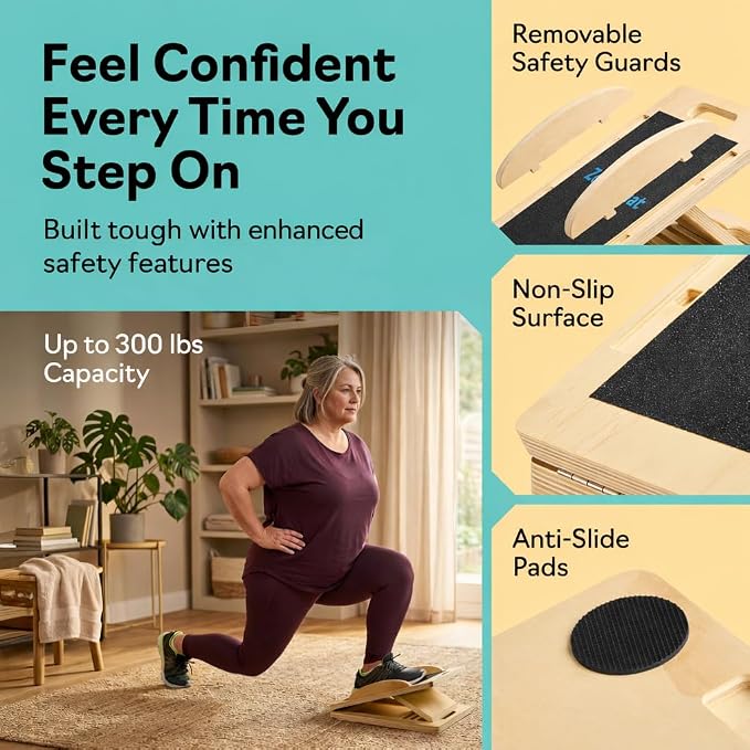 Slant Boards for Exercise – Slant Board with 7 Incline Angles – Transforms Into a Balance Board – Premium Calf Stretcher and Wobble Board for Effective Calf Stretching and Squats