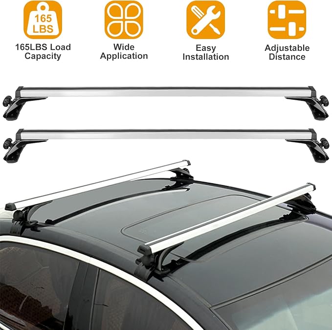 47.24in Universal Top Roof Rack Cross Bar Cargo Carrier Aluminum Crossbar Rack w/ 165LBS Capacity Fit for Most Vehicle Wagon Car Without Roof Side Rail