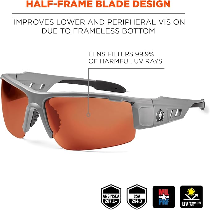 Ergodyne Skullerz Dagr Polarized Safety Sunglasses- Matte Gray Frame, Copper Lens