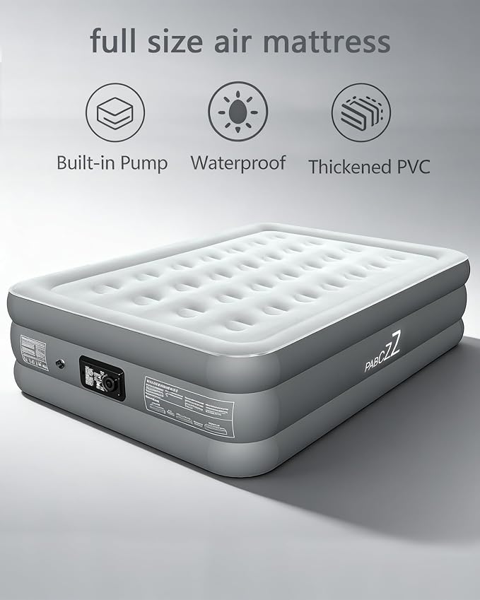 air Mattress Full with Built in Pump – 18-Inch Thickened air Bed Suitable for Camping, Home use, and Guest Accommodation, Supports Up to 600 Pounds (Dark Gray, Full)