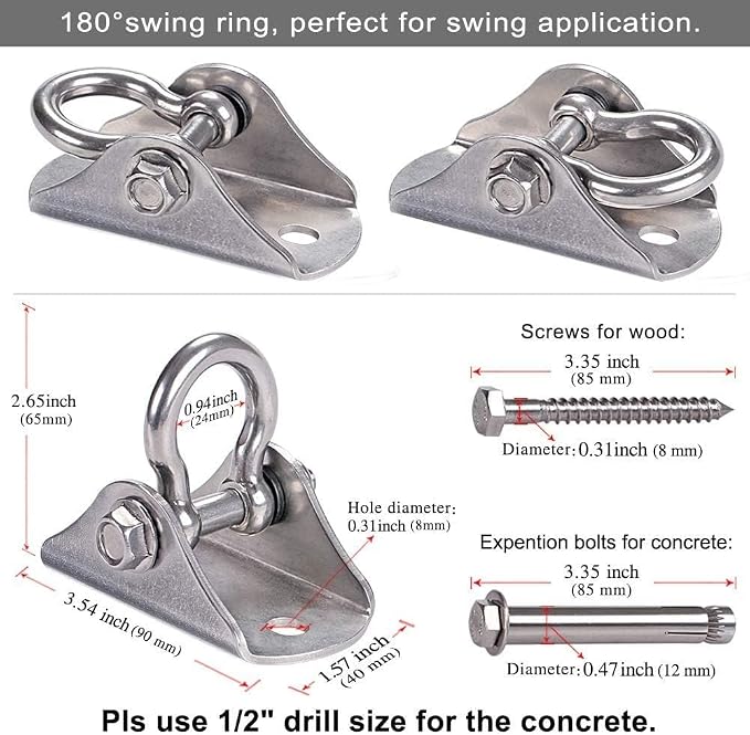 SELEWARE Heavy Duty Swing Hanger Stainless Steel Swing Hooks Ceiling Mount Swing Hardware for Porch Swing Set Hammock Chair Heavy Bag Yoga Silk