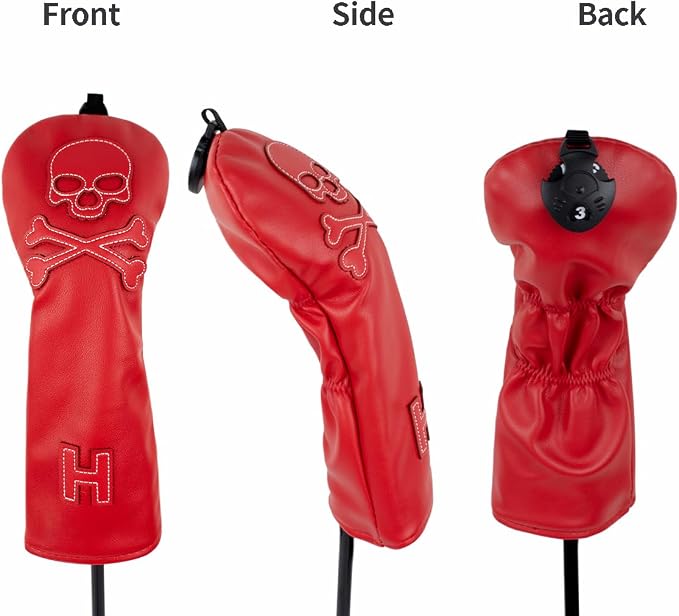 Scott Edward Skull Golf Woods Headcovers Covers for Driver Fairway 1 3 5 H Clubs Set Heads PU Leather Unisex Black Brown