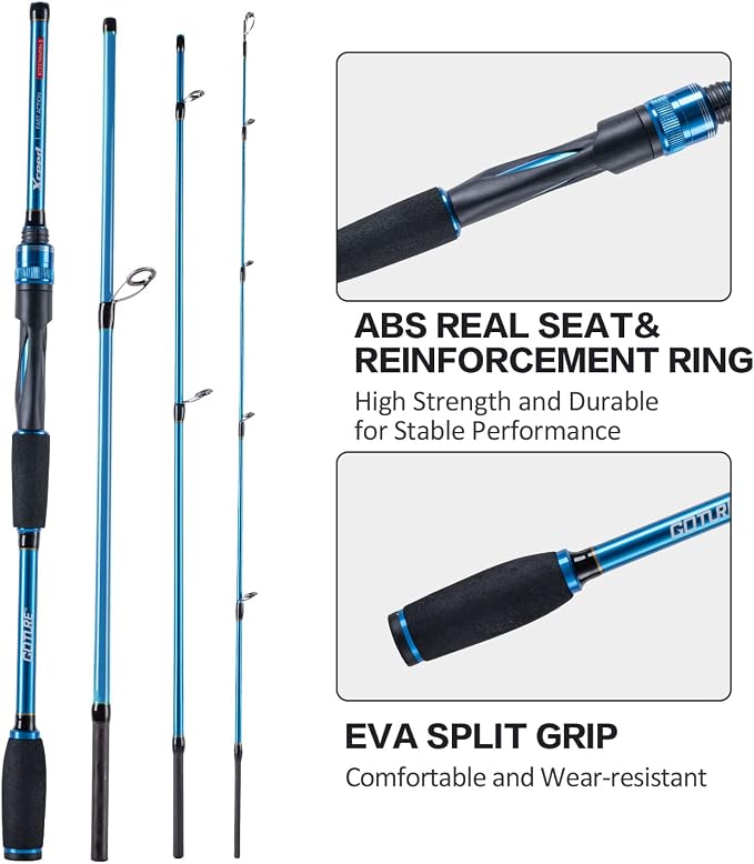 Goture 4-Piece Travel Carbon Fishing Rod M/MH Action 6.6-12ft Multi-Colors | Goture multi-spec travel fishing rods adopt upgraded high-grade carbon fiber blank with premium Fuji line guides
