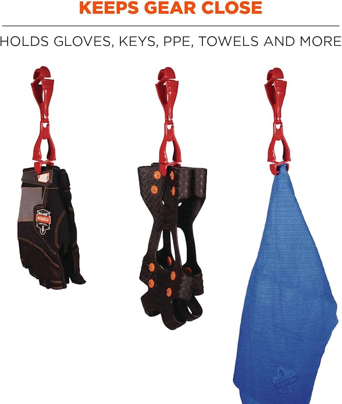 Ergodyne Squids 3400 Glove Clip Holder with Dual Clips, Red, 1 Count (Pack of 2)