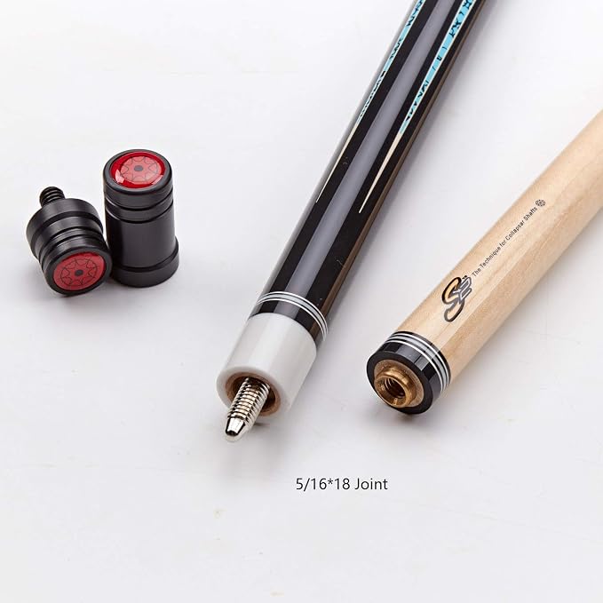 Collapsar CXT Pool Cue with Soft Case,Black with Cream Points and Turquoise,Wrapless Handle 58Inch Professional Pool Stick