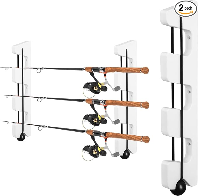 Wall Mount Fishing Rod Holders,3 Rod Holder Storage for Wall & Garage Storage Organizer Gear Equipment Gifts (Square Hole)