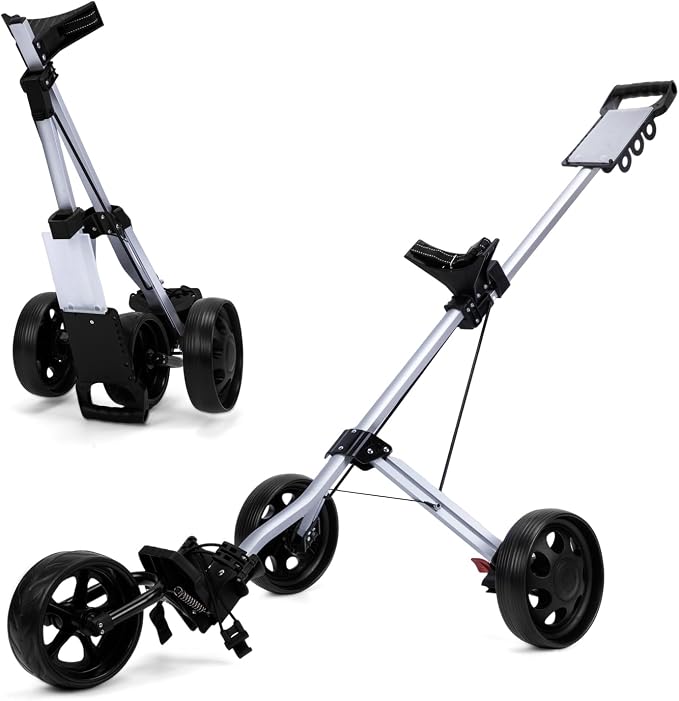 PGM Foldable Golf Push Pull Cart for Stable and Durable with Foot Brake, Lightweight Walking Cart with 3 or 4 Wheels for Courses and Players