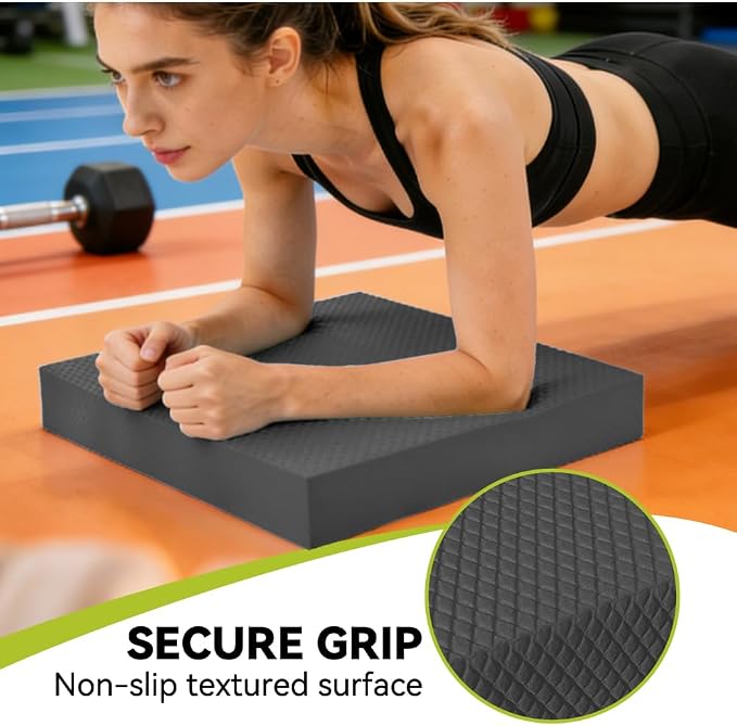 Extra Large Yoga Exercise Balance Pad - Thick Non-Slip Stability Cushion for Pilates and Exercise - High Density Foam Trainer for Core Strength Home Gym - Bonus: 10-Position Resistance Band!