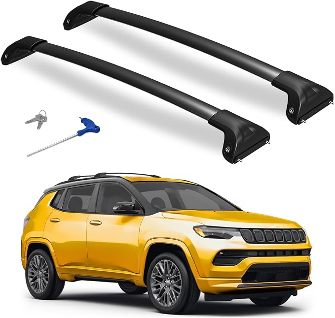 300lbs Roof Rack Cross Bars Compatible with Jeep Compass 2018-2026, Heavy Duty Aluminum Lockable Car Roof Rails Crossbar for Rooftop Cargo Luggage Kayak Canoe Bike Snowboard Black