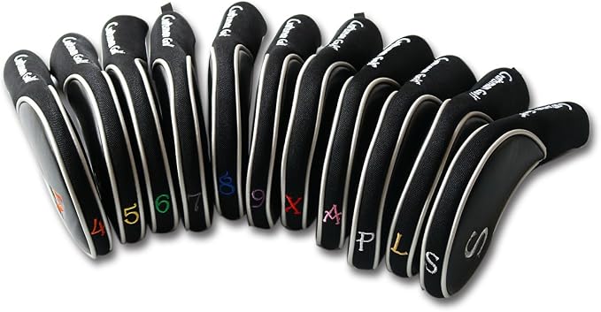 CRAFTSMAN GOLF Black Iron Head Covers Headcover Set with Colorful No. for Taylormade Cobra Mizuno Etc.Suitable for Right and Left Hander Golfer