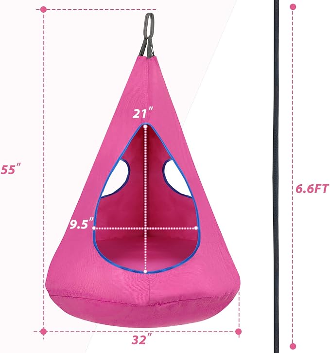Kids Nest Swing Chair, Hanging Hammock Chair with Detachable Play Tent for Outdoor and Indoor Use (32" D x 52" H), Sensory Swing for Kids (Pink)