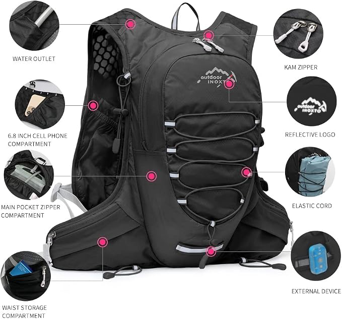 IX INOXTO Running Hydration Vest for Men Women Water Backpack for Running 3L Running Hydration Pack for Trail Running Marathon Race Hiking