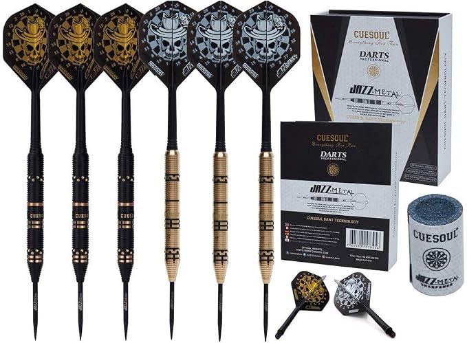 CUESOUL Jazz-Metal Luxury Steel Tip Darts Set 21g/24g/26g with AK5 Integrated Dart Flights