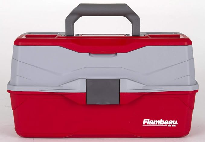Flambeau Outdoors 6383 3-Tray Tackle Box, 32 Compartments, Red and Gray | Iconic cantilever 3-tray box, 32 compartments with 13 removable dividers, Draw Tite latch, Tip-Guard supports