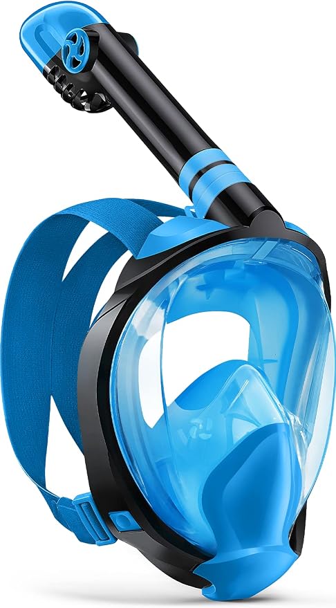Full Face Snorkel Mask for Adults, 180° Panoramic Anti-Fog Snorkeling Gear with Dry Top System & Camera Mount, Foldable Anti-Leak Design for Travel, Swimming & Ocean Snorkeling