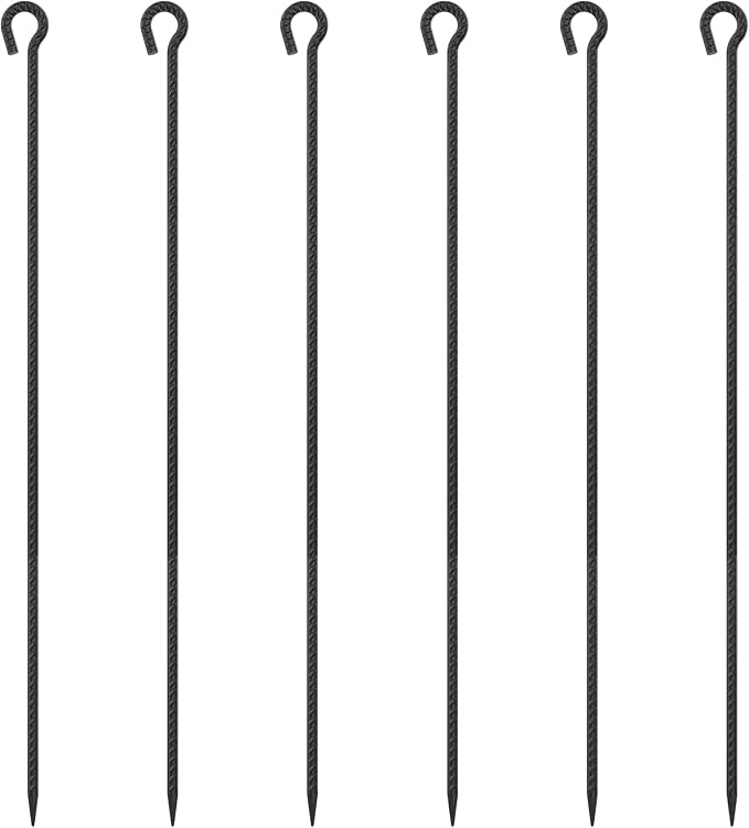 48 Inch Rebar Stakes 1/2" Diameter 6 Pack Steel Ground Anchors with Loop | Extra Long Heavy Duty Garden Rope Stakes for Temporary Fencing, Tree Support, High Wind Areas, Industrial Use, Black