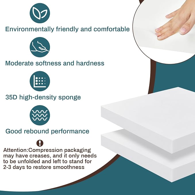 Frienda 2 Pack 2" x 20" x 20"Upholstery High Density Foam Cushion Replacement Square Cut to Size Foam Couch for Chair Couches Padding Shipping Packing DIY Cosplay Projects(White)