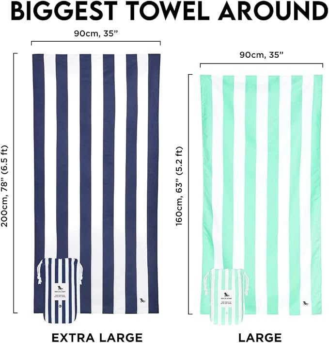Dock & Bay Beach Towel - Quick Dry, Sand Free - Compact, Lightweight - 100% Recycled - Includes Bag - Cabana - Ipanema Orange - Extra Large (200x90cm, 78x35)