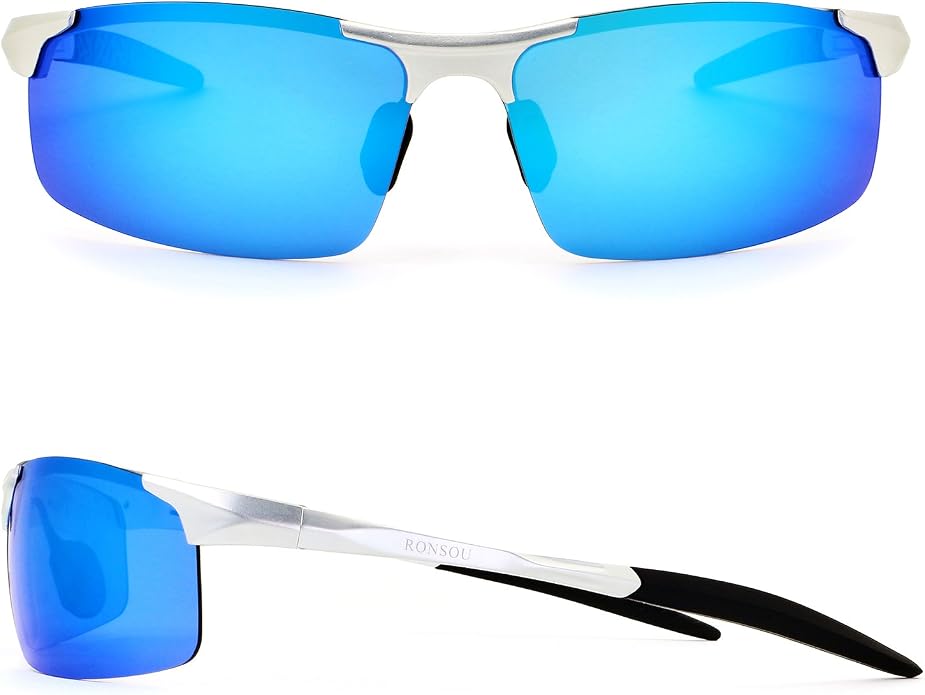 RONSOU Men Sport Al-Mg Polarized Sunglasses Unbreakable for Driving Cycling Fishing Golf